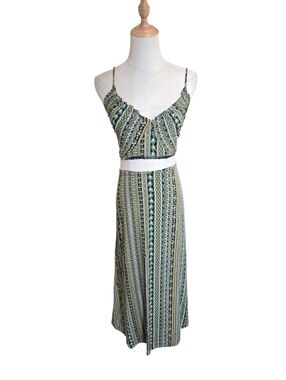 SHEIN Green Patterned Maxi Skirt With Matching Crop Top